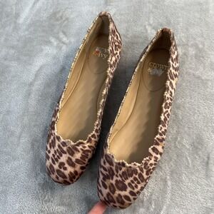 Crown & Ivy Ballet‎ Flats Shoes Womens Size 8 Brown Leopard Faux Fur Venice Prep